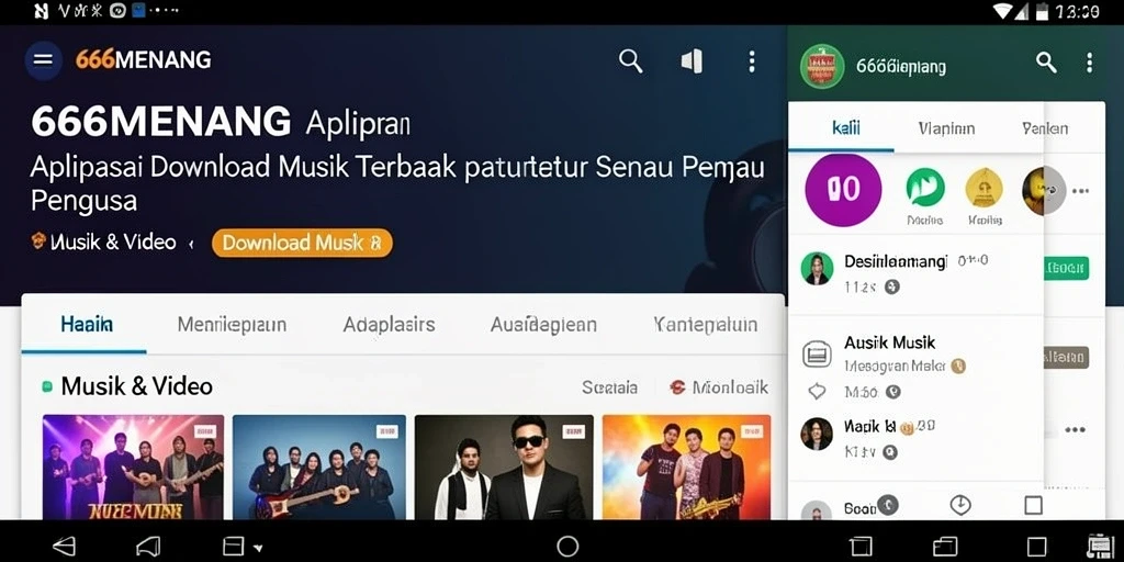 Antarmuka aplikasi 666MENANG untuk download musik yang sederhana dan mudah digunakan.