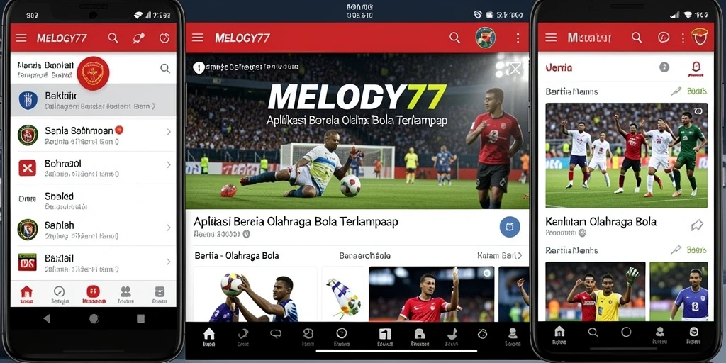 Antarmuka aplikasi MELODY77 dengan berita olahraga bola terbaru.