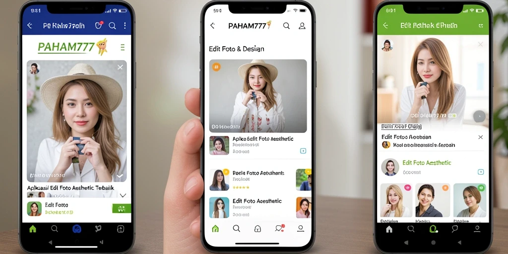 Tampilan antarmuka aplikasi PAHAM777 yang user-friendly untuk edit foto aesthetic.