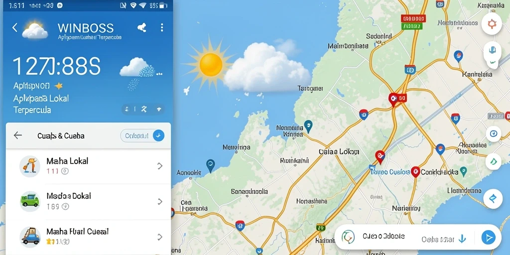Screenshot antarmuka utama WINBOSS menampilkan prakiraan cuaca lokal yang akurat.