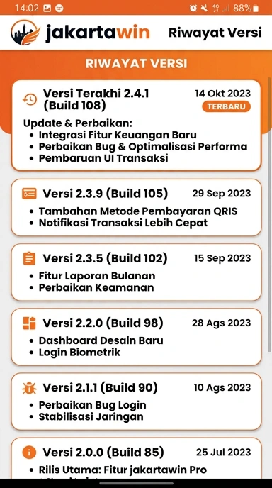 Riwayat Versi Aplikasi jakartawin untuk Android